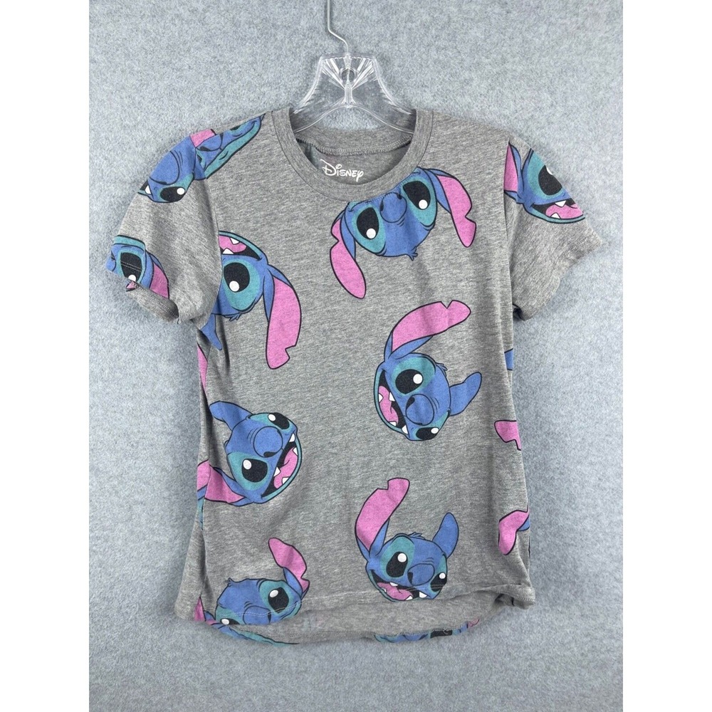 Disney Lilo & Stitch Shirt Girls XS Gray Short Sleeve All Over Print Graphic Tee